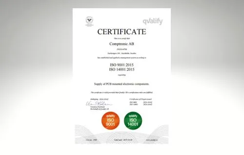 Comptronic AB certifierade enligt ISO 9001 och ISO 14001
